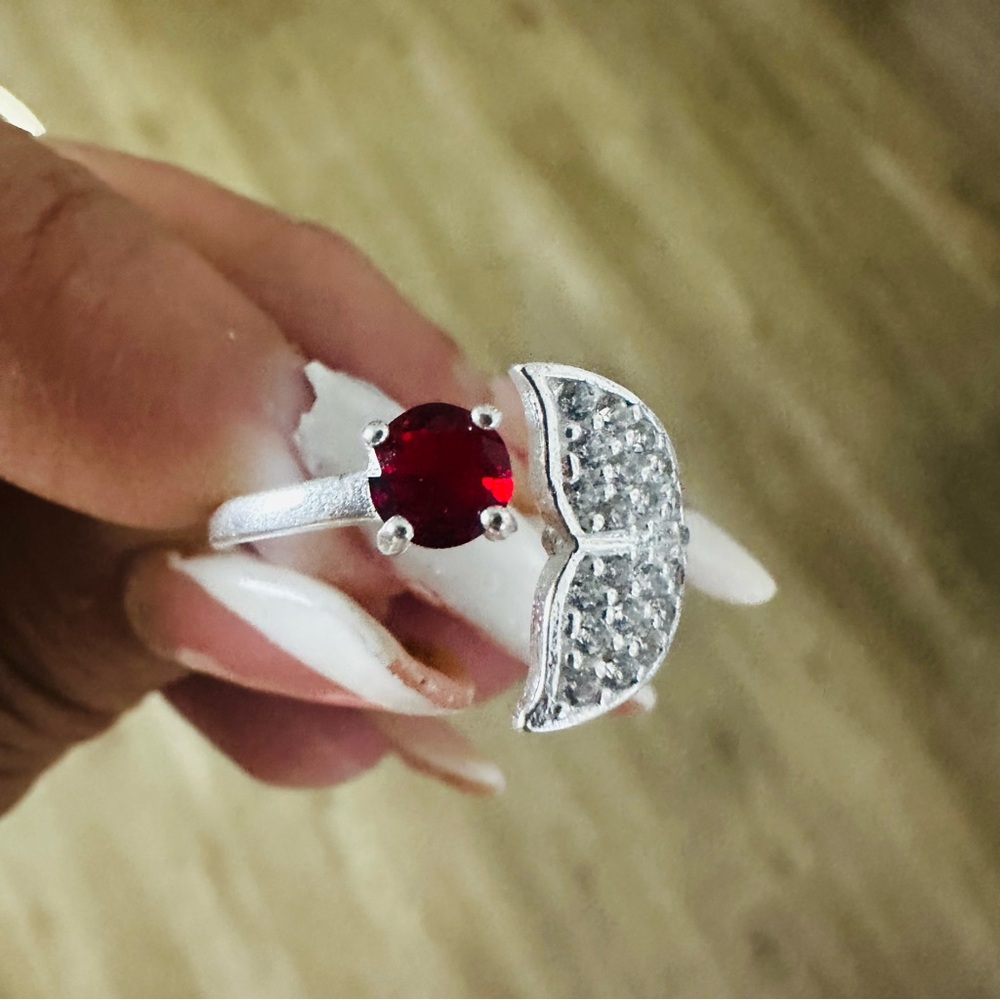 Sterling Silver 925 Ring Elegant Red Zircon Mermaid Tale Adjustable